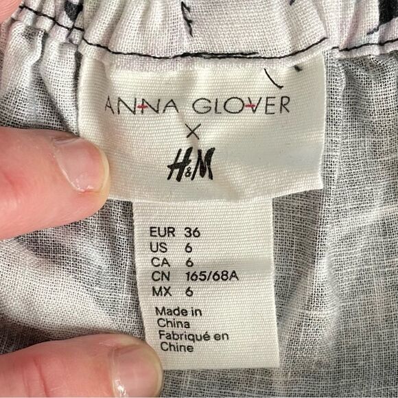 Anna Glover x H & M Floral Bee Print Linen Blend Jumpsuit Black White Size 6 - Picture 12 of 12